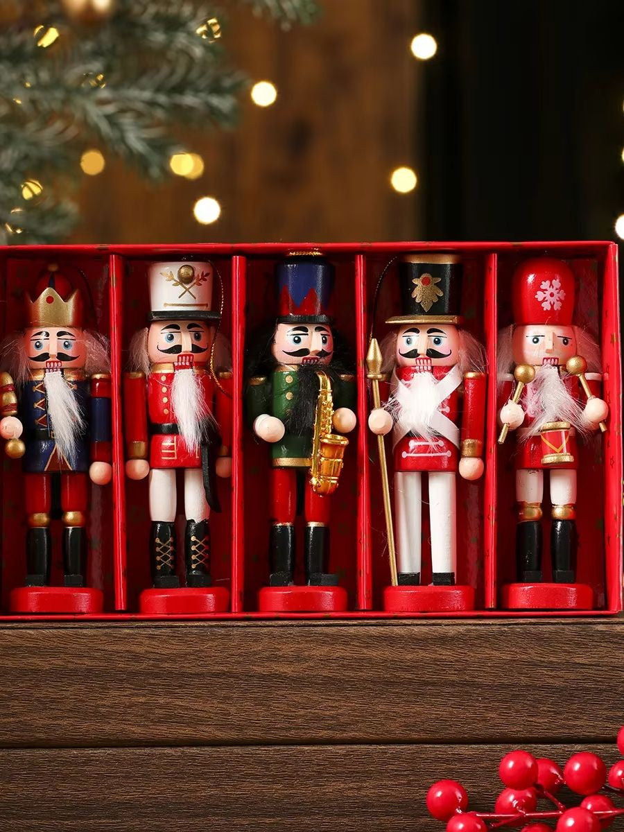 3/4/5PCS Walnut Soldier Christmas Ornaments Pink Red Gold Walnut Soldier Christmas Tree Decorations Xmas Gifts