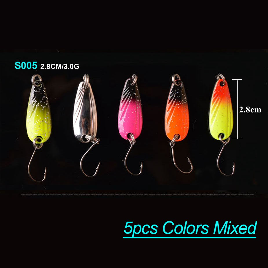 TOMA Fishing Spoons Metal Trout Lures 5pcs 2.2g 2.5g 3g 4.5g 5g Small Hard Bait Sequins Spinner Fishing Spoon with Single Hook