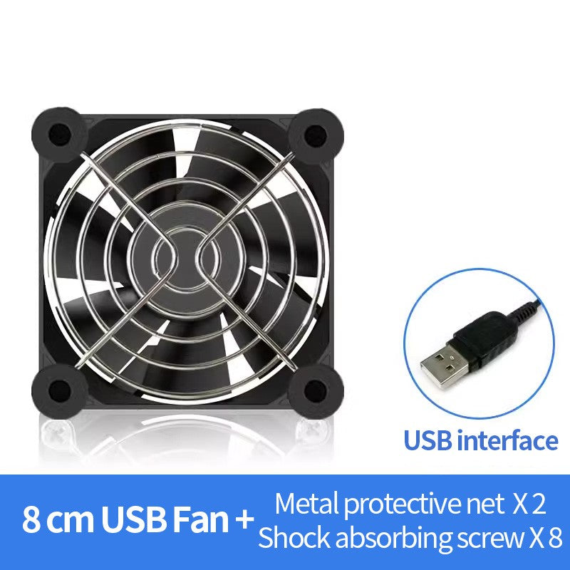 TEUCER 120mmx120mmx25mm 80mmx80mmx25mm 5V USB Exhaust Cooling Fan with Metal Mesh Foot Mat for Router TV Set-top Box Cooling