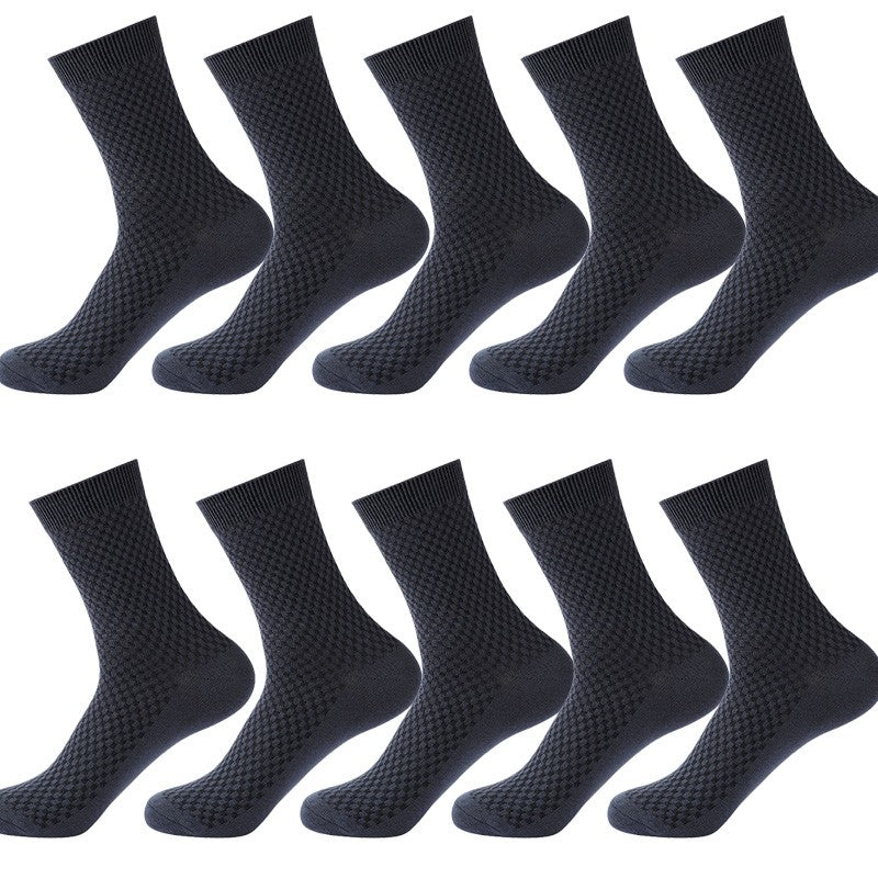 10 Pair Men's Bamboo Fiber Socks Harajuku Retro Breathable Business Man Socks Black Long Sock Deodorant Gift Set Size 39-46