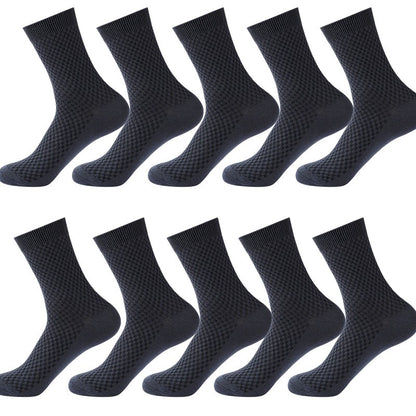 10 Pair Men's Bamboo Fiber Socks Harajuku Retro Breathable Business Man Socks Black Long Sock Deodorant Gift Set Size 39-46