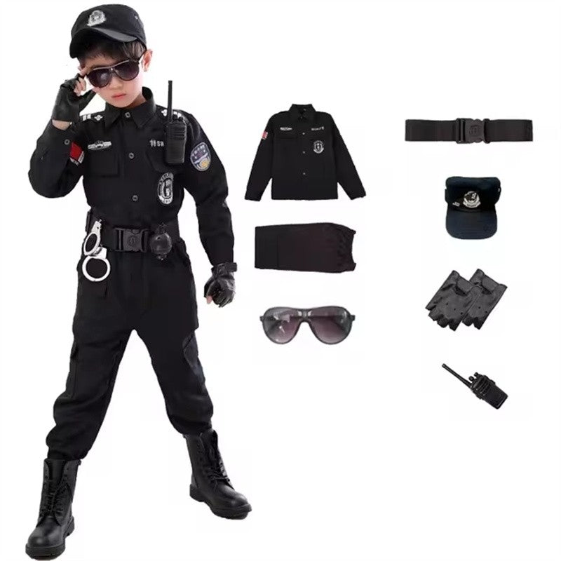 SWAT Children Halloween Policeman Cosplay Costumes Kids Carnival Police Uniform 110-160cm Boys Army Policemen Soldier 7 Pcs/Sets