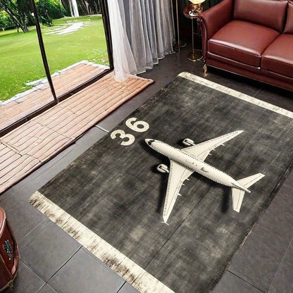 Airplane Theme Area Rug - Machine Washable, for Entryway, Bedroom, Living Room Mat, Home Decor