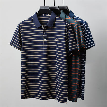 Men's Casual and Fashionable Striped Short Sleeved Polo Shirt Summer Comfortable Sweat Absorbing Breathable and Versatile Top