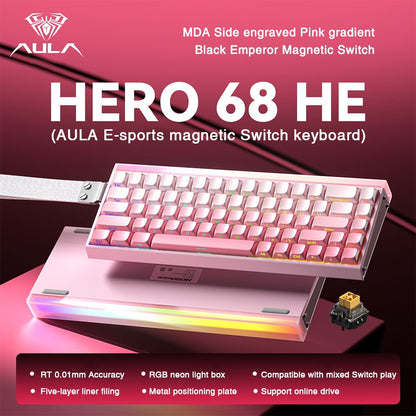 Teclado AULA HERO 68HE com Switch Magnético, Rapid Trigger, 8K de Retorno, Teclado Gamer de Esports, RGB com Fio