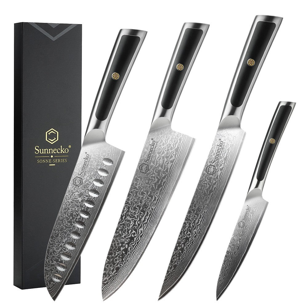 Facas de chef Sunnecko Damascus 1-7 peças/conjunto Faca de corte de carne de aço VG10 de alto carbono Faca de cozinha de corte utilitária ultra afiada
