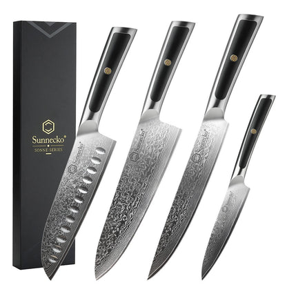 Facas de chef Sunnecko Damascus 1-7 peças/conjunto Faca de corte de carne de aço VG10 de alto carbono Faca de cozinha de corte utilitária ultra afiada