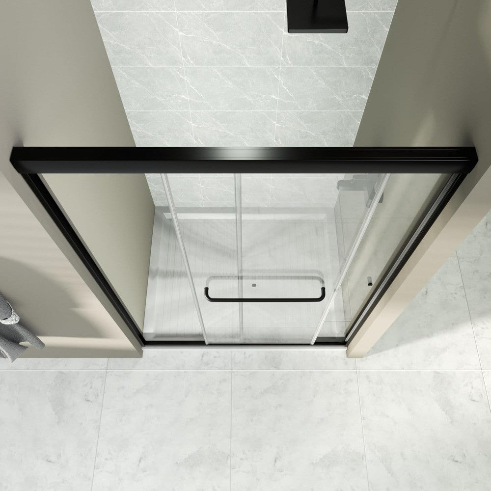 44-48" W x 72" H Semi-Frameless Sliding Shower Door, Glass Shower Door with 1/4'' (6mm) Clear SGCC Tempered Glass, Matte Black