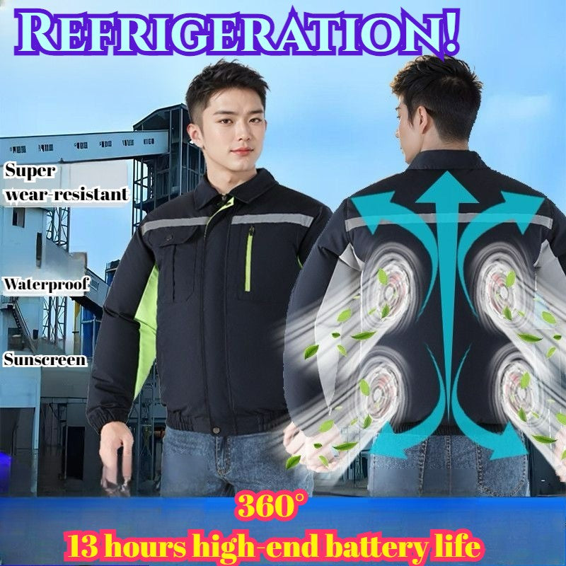 Summer Cooling Jacket Men's Hooded Fan Jacket Heat Resistant Fan Air Conditioner Clothes Breathable Outdoor Fishing Fan Workwear