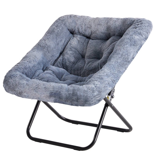 JHK 28IN Cozy Saucer Chairs Soft Faux Fur Large Size Folding Lounge Living Room Padded Seat Metal Frame Reading Chair Furniture