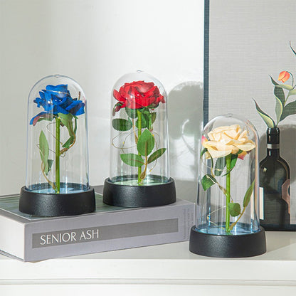 Eternal Rose Flowers Artificial Foil Flower in Glass Glow Immortal Flower LED Roses Lamp Flores Eternas Christmas Lover Gift