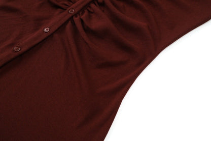 AS AW25 woman dress turn-down collar ribbing high elastic shirring maxi dress