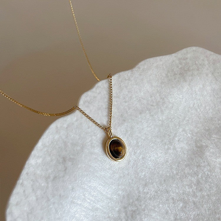 Colar com Pingente Simples Oval de Pedra da Lua e Água-marinha para Mulheres Meninas Corrente Cobra de Luxo Colar da Moda Joias Presentes