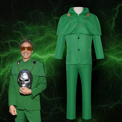 Movie Doctor Doom Cosplay Costume Evil Scientist Clothing Subdue Adult Green Coat Pants Suit Halloween Party Outfit
