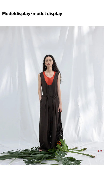 Colne U-Neck Linen Blend Vest And Knife Pleat One-Piece Pants Women's Fashion Design Sensation Tianli Material Long Pants