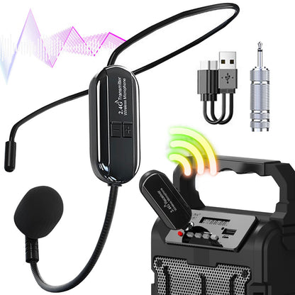 Sistema de Microfone de Mão e Headset Sem Fio 2.4G Amplificador de Voz de Longo Alcance para Palco e Ensino
