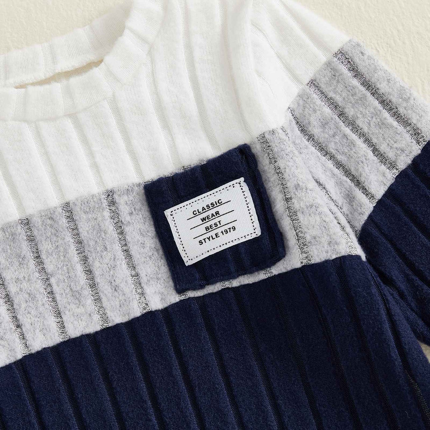 VISgogo 0-3 Years Boys Fall 2Pcs Clothes Sets Long Sleeve O Neck Patchwork Pullover Solid Color Pants