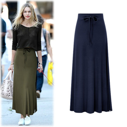 Plus size women's fashionable knitted half skirt high waist slit A-line skirt high stretch ankle length mid length skirt