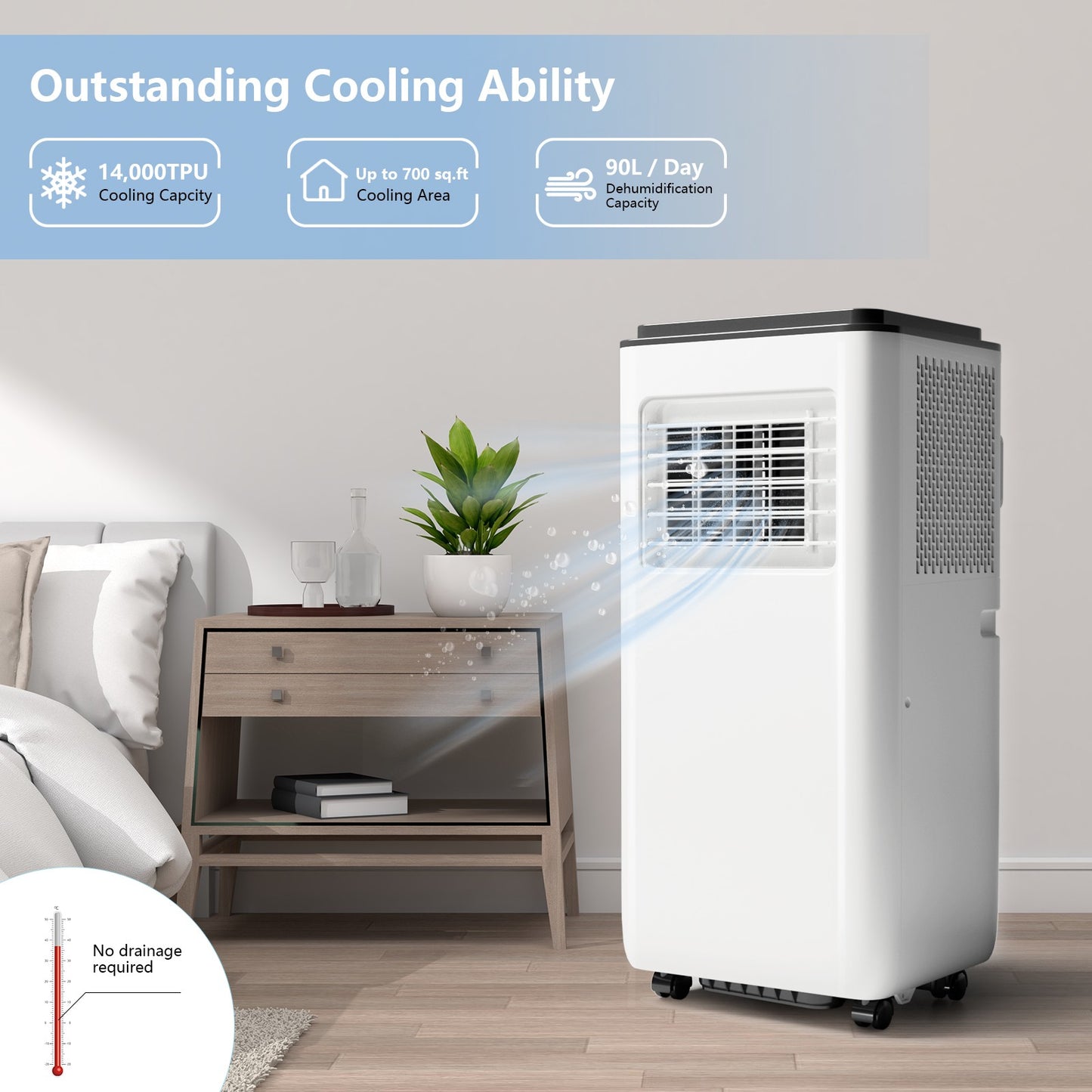 8000 BTU Portable Air Conditioner 3-In-1 Cooling Fan Dehumidifier Remote Control LED Display, Portable AC Unit for Home Office