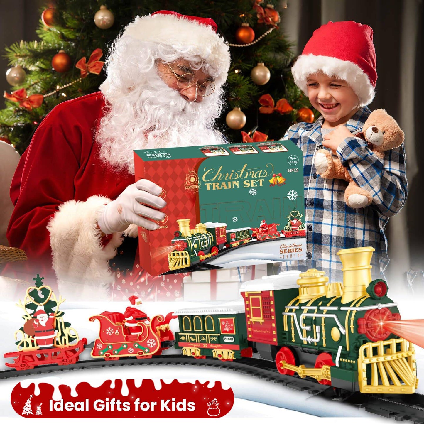 Série de Natal Clássico Controle Remoto Pequeno Trem a Vapor Elétrico com Trilha Luzes Modelo de Trem Presentes de Fim de Ano para Crianças