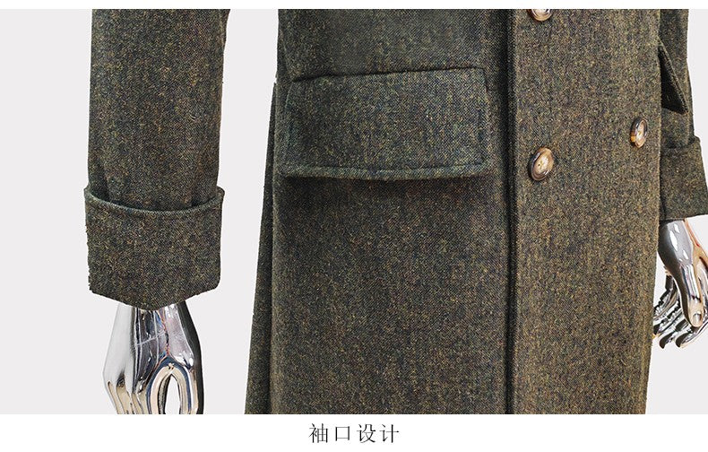 Nerazzurri Autumn Winter Long Luxury Elegant Chic Thick Warm Woolen Polo Coat for Men Double Breasted Wool & blends Overcoat