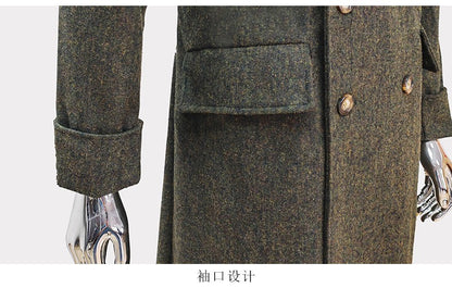 Nerazzurri Autumn Winter Long Luxury Elegant Chic Thick Warm Woolen Polo Coat for Men Double Breasted Wool & blends Overcoat