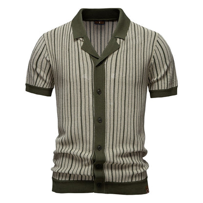 AIOPESON 2025 Men's Striped Mesh Polo Shirt - Breathable Contrast Panel Knit Top with Turn-Down Collar