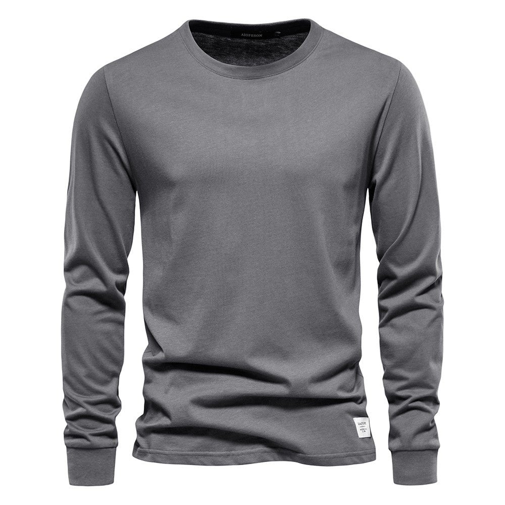 AIOPESON Camiseta Masculina De Algodão De Cor Sólida Gola Redonda Manga Longa Primavera Outono Camiseta Básica De Alta Qualidade Masculina