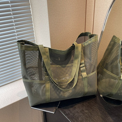 Foldable Lightweight Beach Bags Large Capacity Grocery Produce Tote Bag Beach Shoulder Bag Women's Casual Shopping Bags