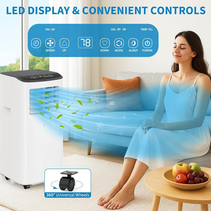 Ar Condicionado Portátil, 8000 BTU para Ambientes de até 42m², Controle Remoto e Autoevaporação, AC Compacto para Apartamento, Plugue Americano
