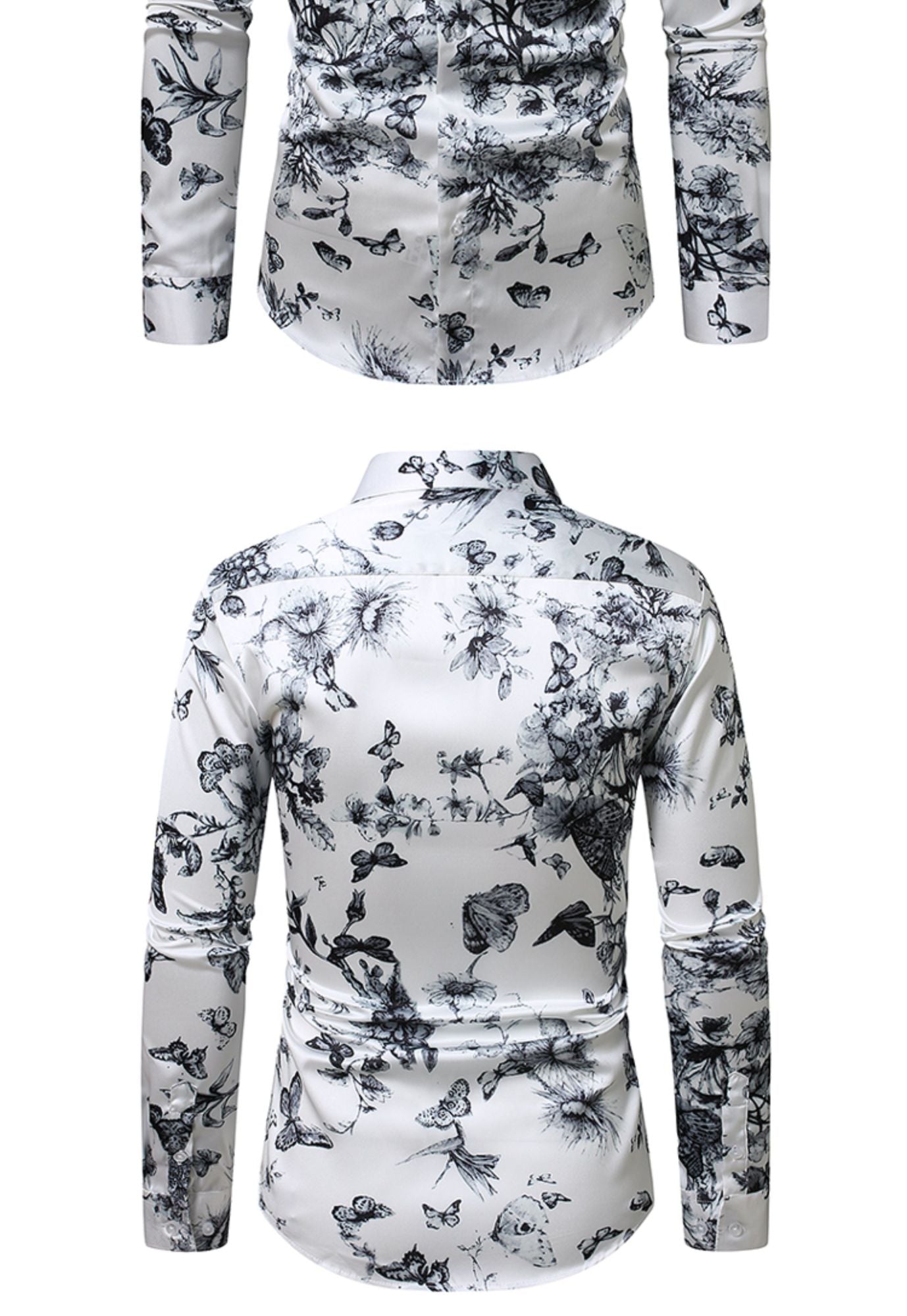 QJ CINGA Brand Men Leopard Print Long-sleeved Shirt, White Single-breasted Button-down Collar Printed Shirts, Asian Size M-6XL