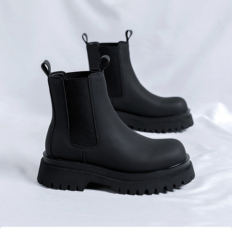 2023 Platform Black High Top Boots WMen High Heel Genuine Leather Ankle Chelsea Boots Men Punk Shoe Thick Bottom Botas De Mujer