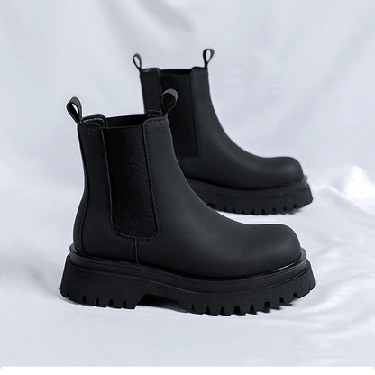 2023 Platform Black High Top Boots WMen High Heel Genuine Leather Ankle Chelsea Boots Men Punk Shoe Thick Bottom Botas De Mujer