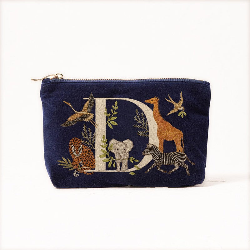 Velvet Clutch Makeup Bag Featuring Cute Animal Alphabet Print