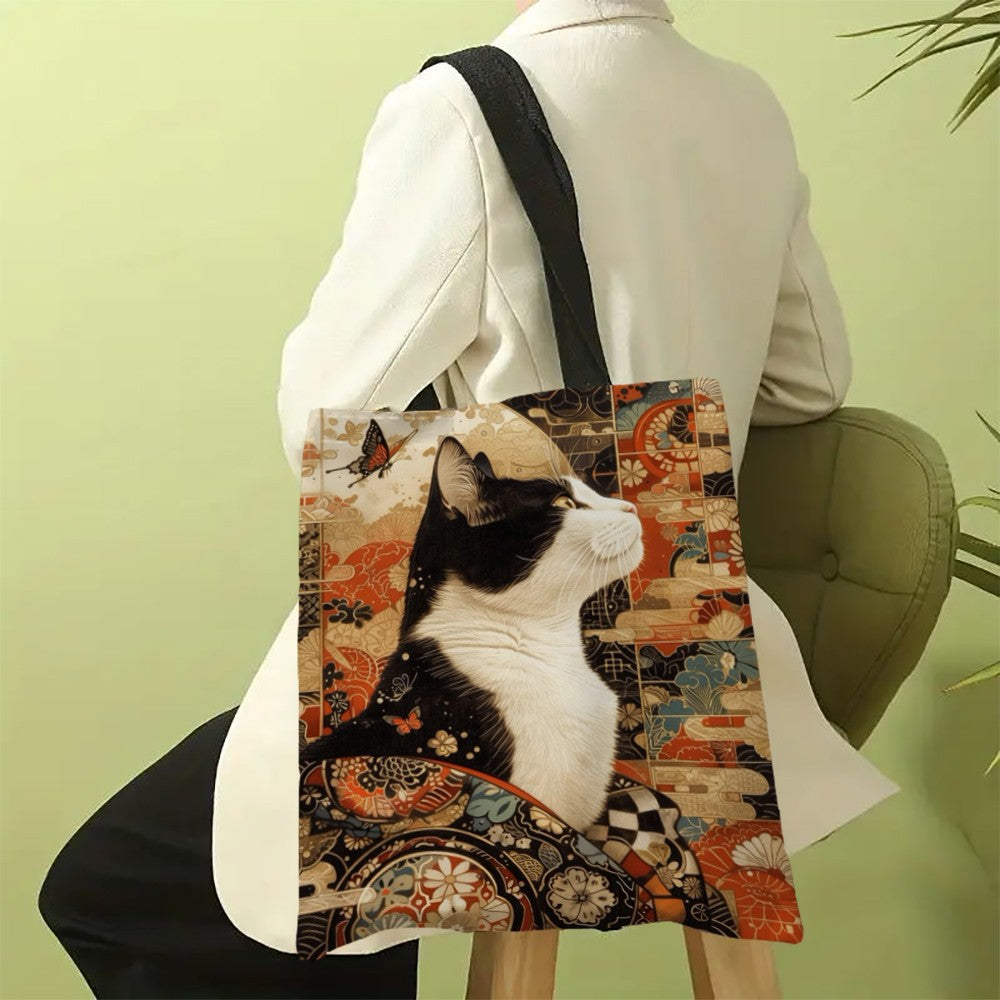 Butterfly Cat Pattern Bag High-Definition Digital Printed Shopping Bag Environmentally Friendly And Portable Linen Bag 7.2