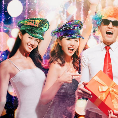 Chapéu de Capitão Chapéu Punk de Lantejoulas Coloridas com Strass para Festa Festival Aniversário Casamento Chapéu de Noiva Chapéu de Palco para Mulheres e Homens