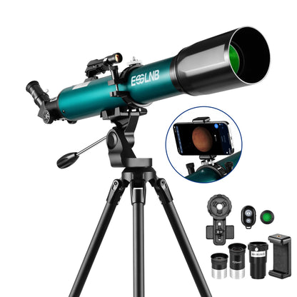 Telescópio Astronômico 70080 Lente 80mm Observação da Lua 210X com Suporte para Celular Aplicativo de Observação de Estrelas para Adultos e Crianças de Presente