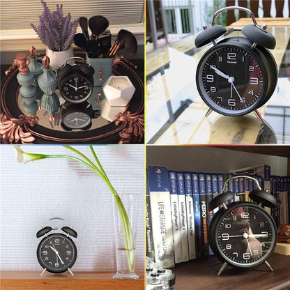 4 Inch Twin Bell Loud Alarm Clock Metal Frame 3D Dial with Backlight Battery Operate Desk Table Alarm Clock For Home and Office