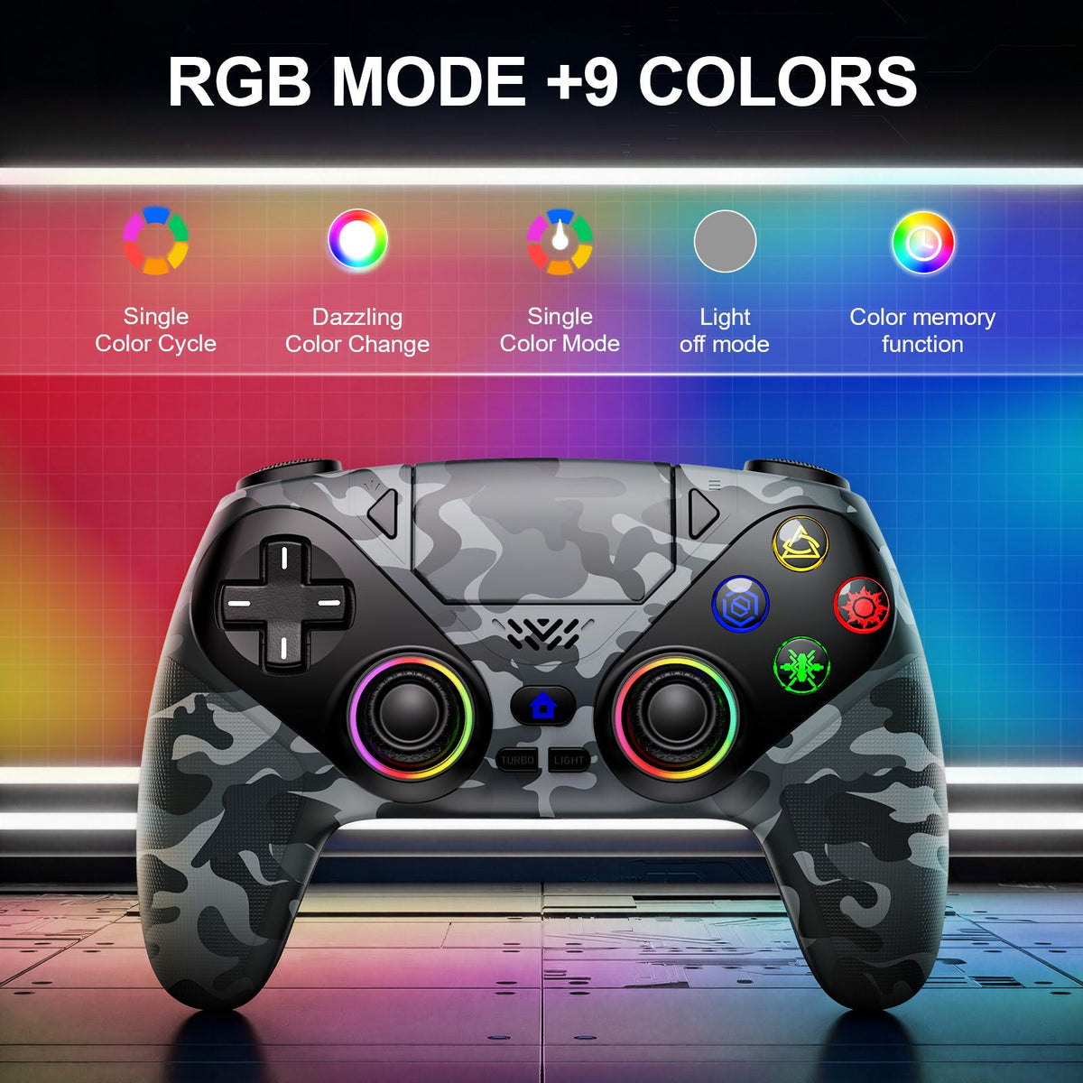 Gamepad For Playstation 5 PS5 Pro/Slim/PC,RGB Wireless Controller  6-Axis Gyro Dual Shock Turbo&Marco Programable Game Controle