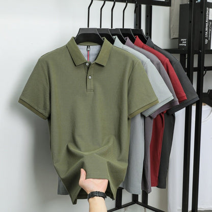 100% pure cotton short sleeved men's polo shirt summer boutique fashion high-quality top solid color collar back striped T-shirt