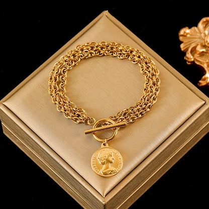 EILIECK Pulseira Feminina de Aço Inoxidável 316L Dourada com Estrela-do-mar, Lua e Estrela, Joia da Moda, Presente para Festa