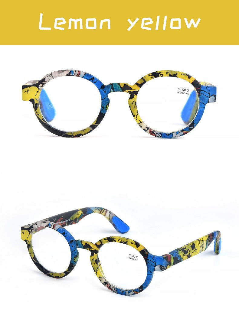 Guanhao Brand Men Reading Glasses Vintage Round Frame Clear Elderly Glasses Thick Frame Large Frame Women's Presbyopia Glasses