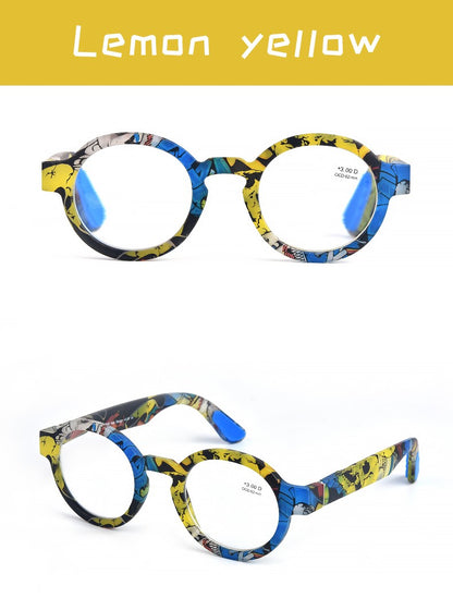 Guanhao Brand Men Reading Glasses Vintage Round Frame Clear Elderly Glasses Thick Frame Large Frame Women's Presbyopia Glasses