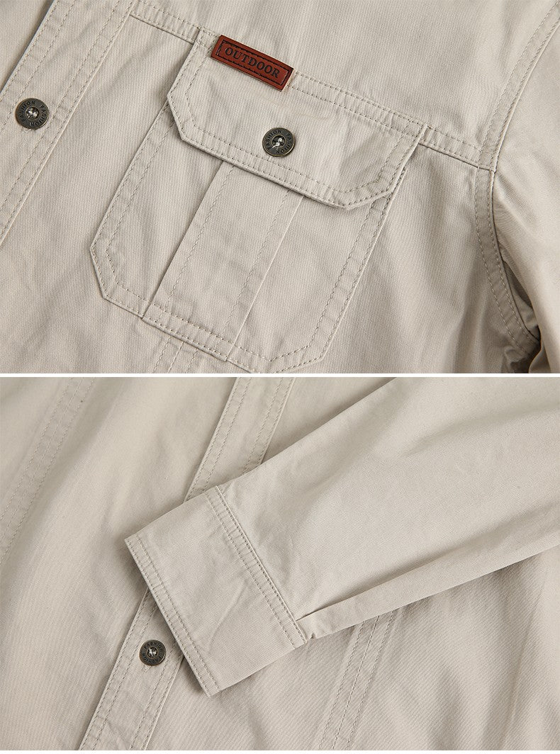 100% Cotton High Quality Spring Fall Fashion Men's Long-Sleeve Solid Color Casual Shirt Multi Pocket 6XL Large Size Cargo Jacket