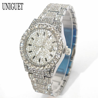 Luxury Jewelry Watch For Womens UNIGUET Fashion Small DialWaterproof Hip Hop Iced Diamond Quartz Wristwatch Small Size For Women