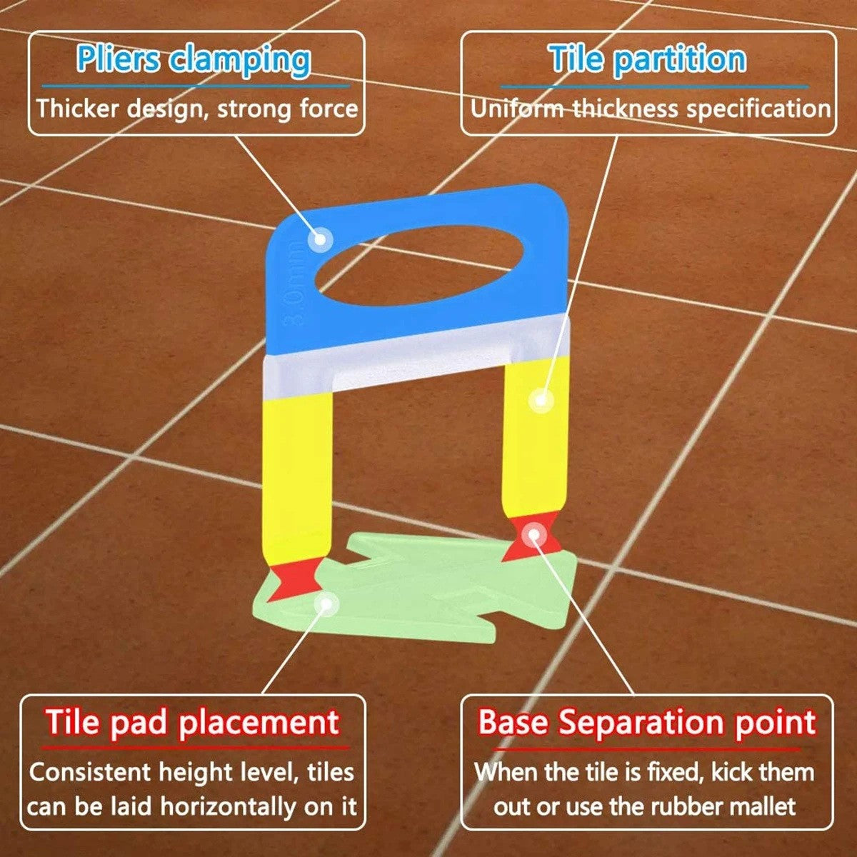 Peças do Sistema de Nivelamento de Azulejos de 1-3mm, 300-1300 Peças de Niveladores de Azulejos com Clipes, Peças de Ferramentas de Construção para Nivelamento e Assentamento de Azulejos DIY