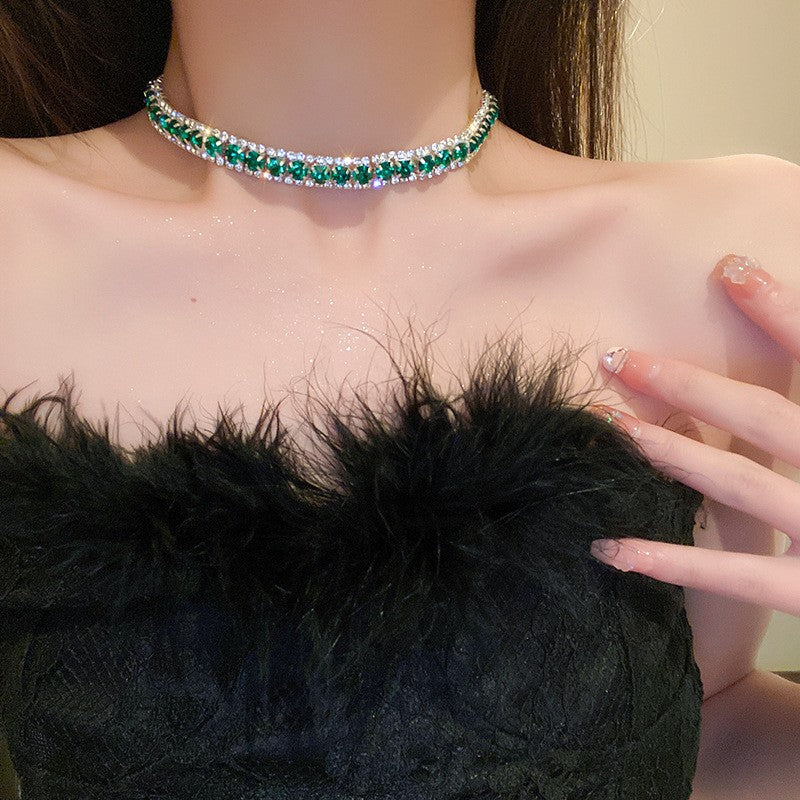 Conjunto de Joias Femininas com Colar de Luxo Verde Strass Brincos de Cristal Gargantilha Colares para Casamentos e Banquetes