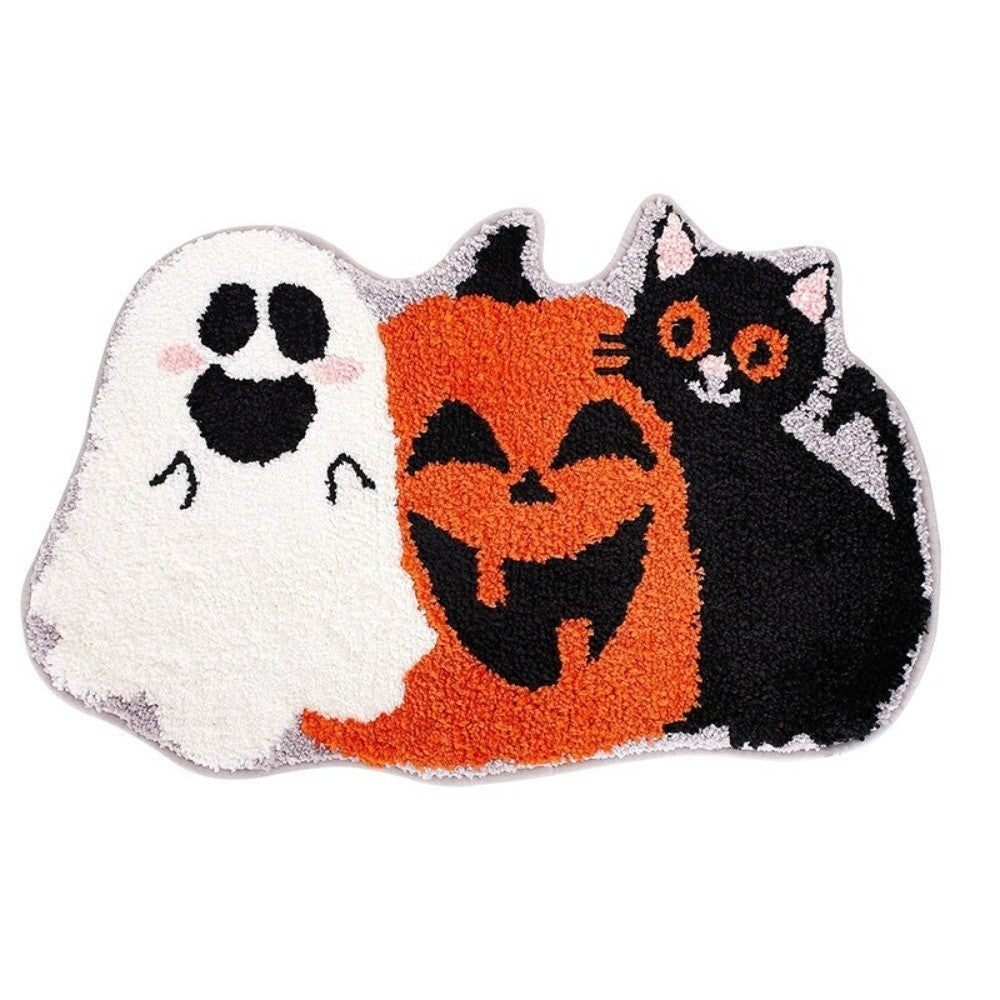 Trendy Crystal Velvet Halloween Door Mat Ghost Pumpkin Absorbent Floor Mat Wear-resistant Non-slip Ghost Rug for Halloween