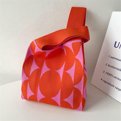 Girls Reusable Handmade Knit Handbag Tote Bag Wrist Bag Shopping Bags