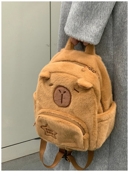 Bolsa Escolar Capivara Pelúcia Mochila Capivara Bolsa de Pelo Casual Versátil Mochila Escolar de Grande Capacidade 2025